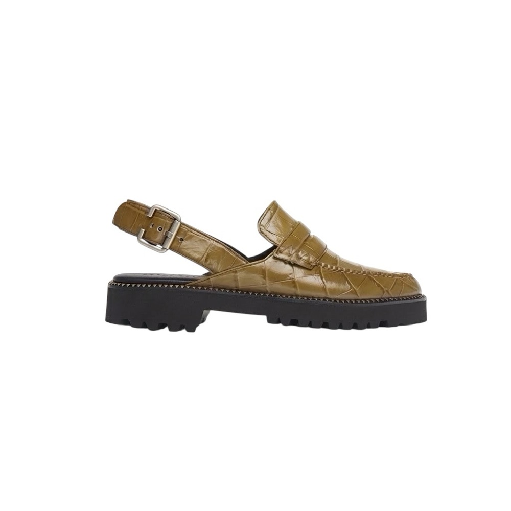 Freda Salvador Juana Slingback Flat Loafers (Sz 7.5) Light Camel Embossed Croc